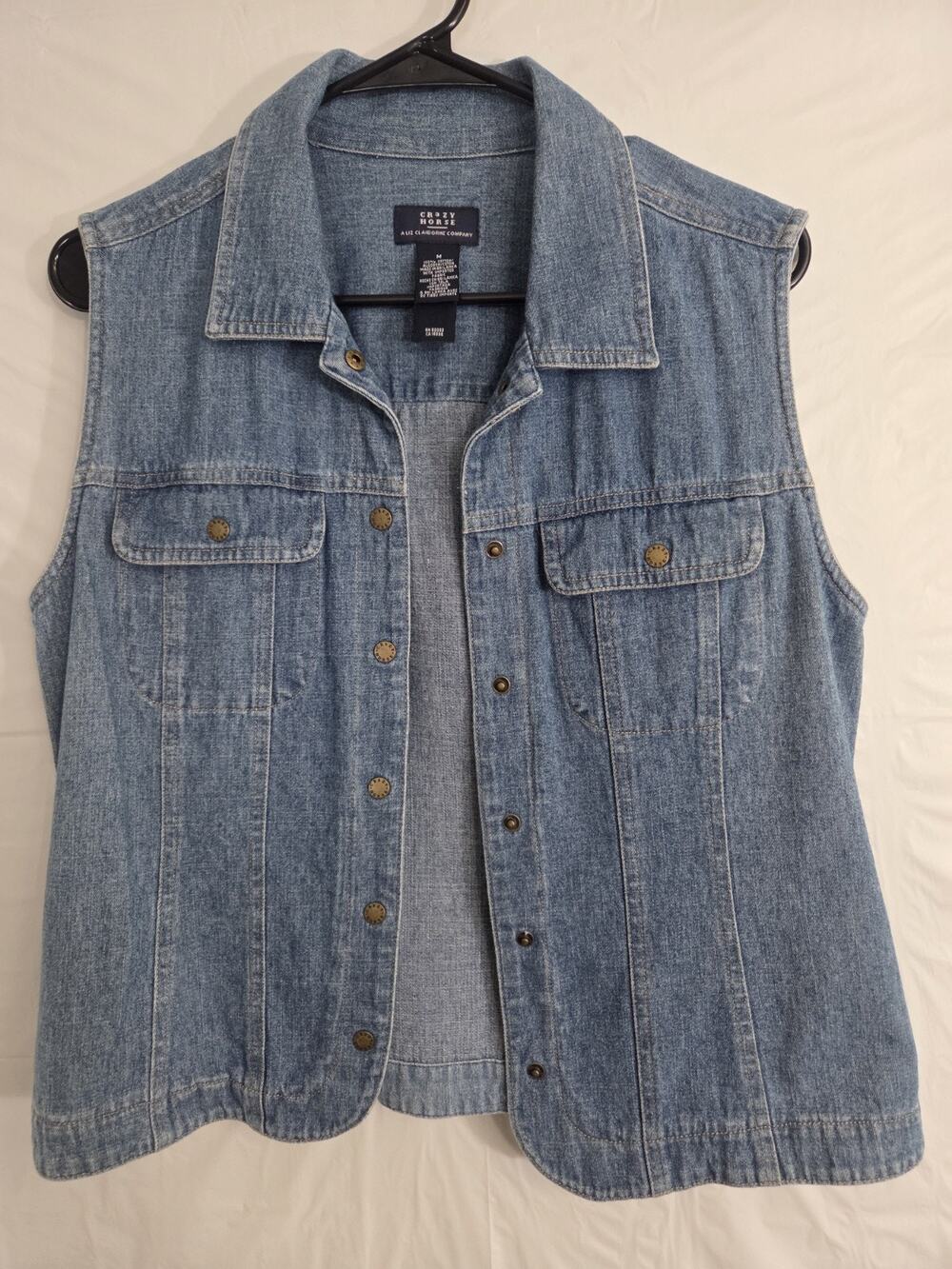 Crazy Horse Denim Vest Women Size M Blue Medium Stone Wash Western Retro 90s Top
